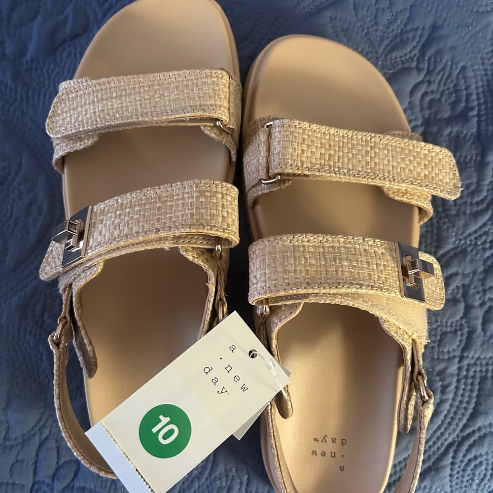 a new day Tan Textured Strap Sandals - size 10 - NWT